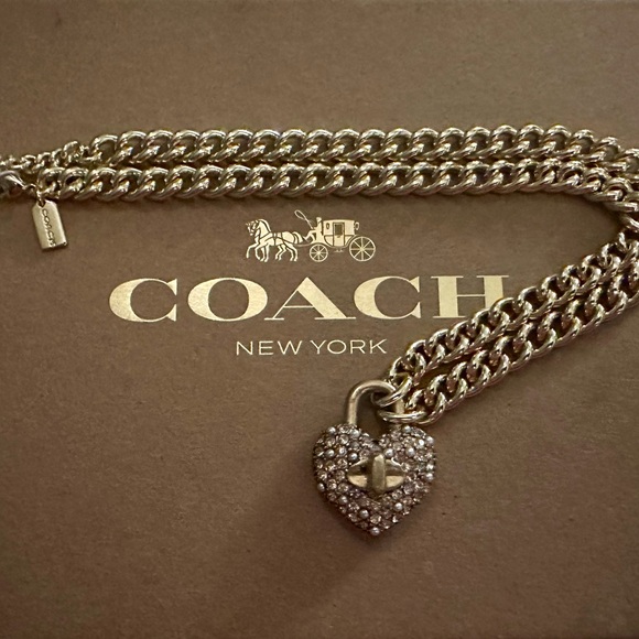 Coach Heart Pink Multi Turnlock Pavé Chain Link Necklace - Picture 9 of 16
